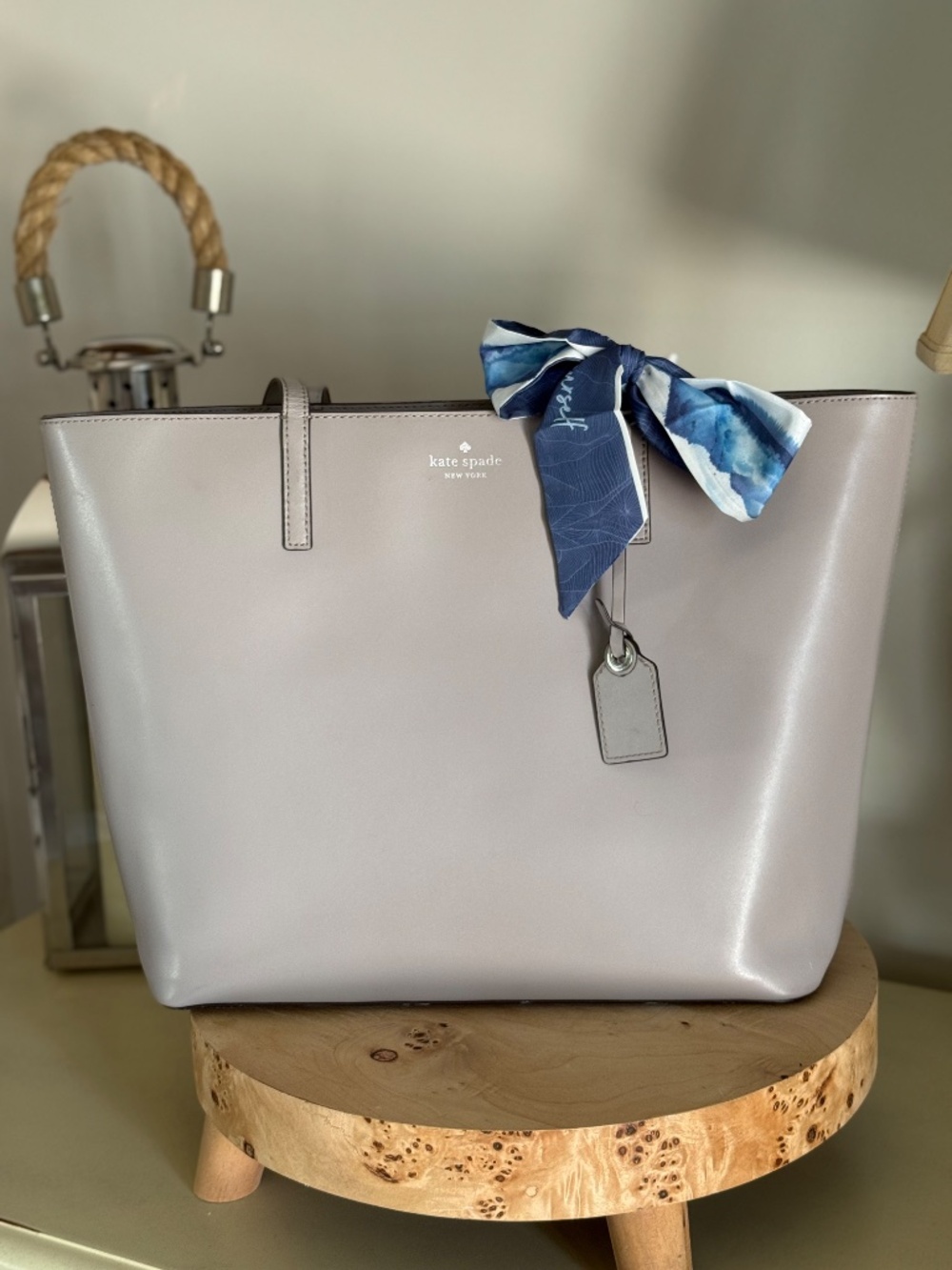 Kate Spade Janie Grayish Taupe Smooth Leather Tote EUC - Picture 3 of 9